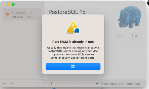 Port 5432 is already in use (PostgreSQL Mac)